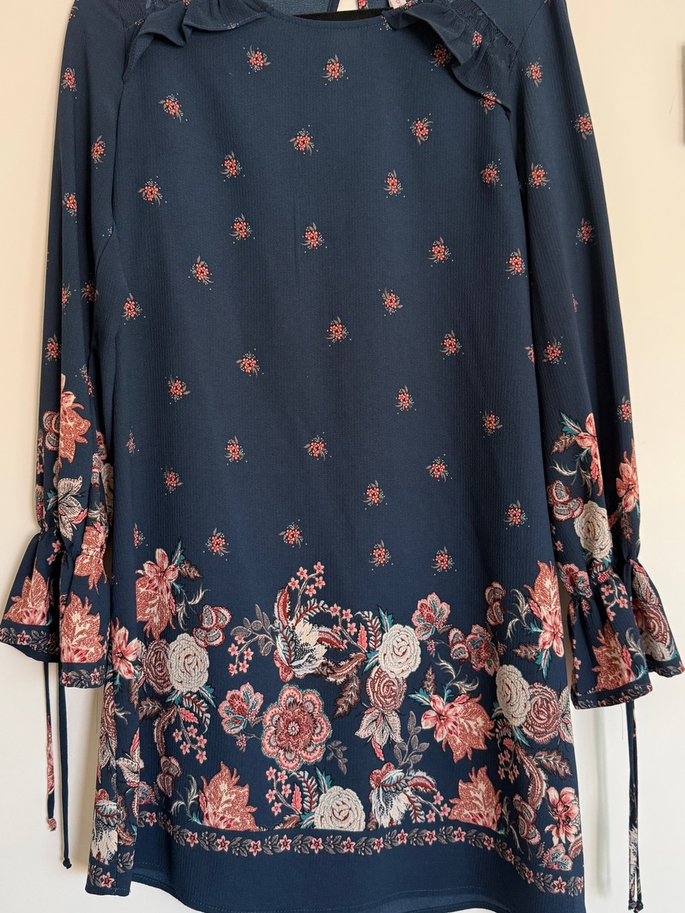 Navy Floral Long Sleeve Swing Dress